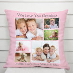 Grandma Love You Pink Photo Cushion<br><div class="desc">Celebrate Grandma with this custom multi-photo collage pillow. You can personalise with six family photos of grandchildren, family members, pets, etc., customise the expression to "I Love You" or "We Love You, " and whether she is called "Grandma, " "Nana, " "Mommom, " etc., and add the grandchild's or grandchildren's...</div>