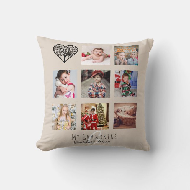 Grandma Loves Her Family Tree Photo Collage Gift Cushion (Front)