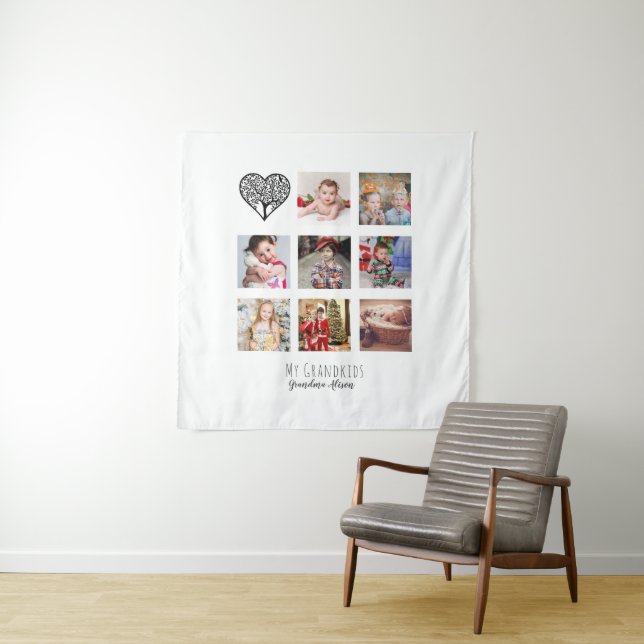 Grandma Loves Her Family Tree Photo Collage Gift Tapestry (In Situ)