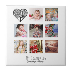 Grandma Loves Her Family Tree Photo Collage Gift Tile