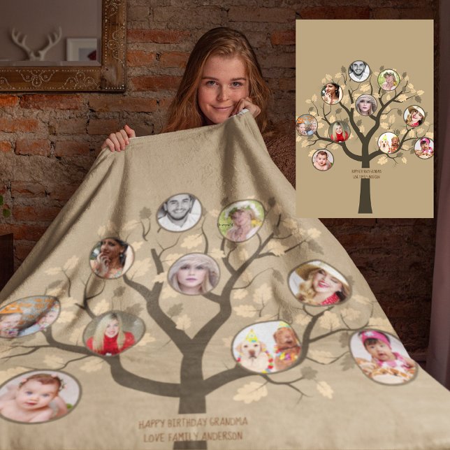 Grandma Loves Her Family Tree Photo Collage Soft Fleece Blanket (Creator Uploaded)
