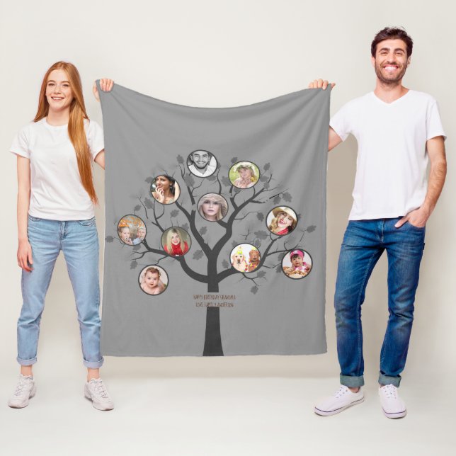 Grandma Loves Her Family Tree Photo Collage Soft Fleece Blanket (In Situ)