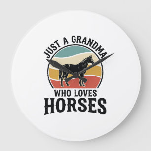 Grandma Loves Horses Vintage Engraving Shirt Desig Large Clock