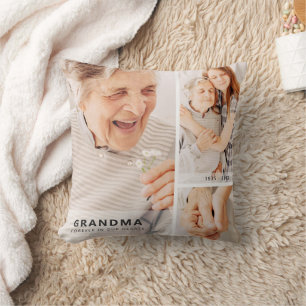 Grandma Memorial Modern Geometric Photo Collage Cushion