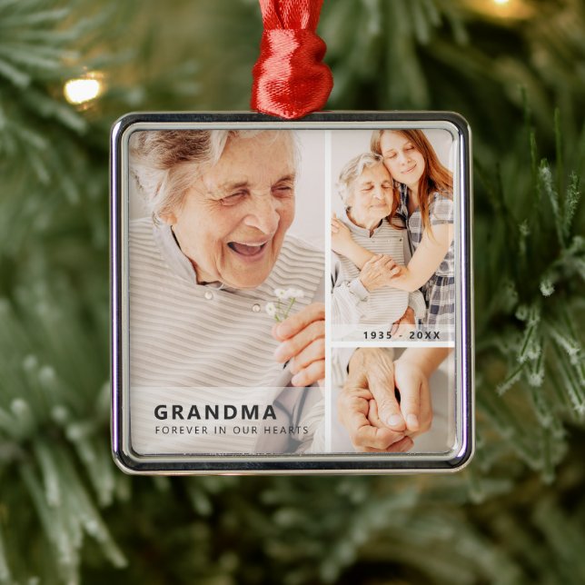 Grandma Memorial Modern Geometric Photo Collage Metal Tree Decoration (Tree)
