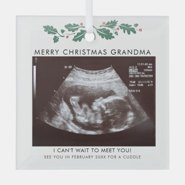 Grandma Merry Christmas Pregnancy Announcement Glass Tree Decoration (Front)
