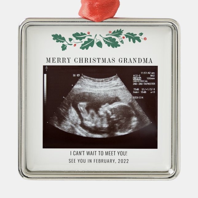 Grandma Merry Christmas Pregnancy Ultrasound Photo Metal Tree Decoration (Front)