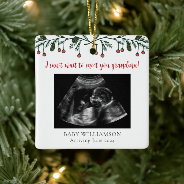 Grandma Merry Christmas Ultrasound Photo Ceramic Ornament (Tree)