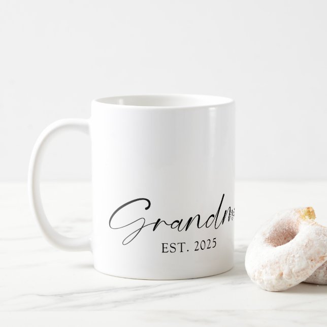 Grandma Minimalist Simple Script Personalised  Coffee Mug (With Donut)