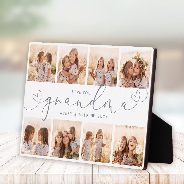 Grandma Modern Heart Script Photo Collage Love Pla Plaque (Creator Uploaded)