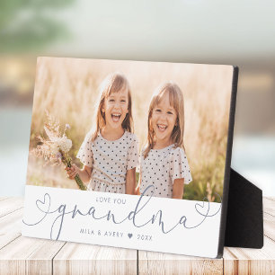 Grandma Modern Heart Script Photo Love Plaque