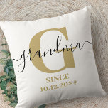 Grandma Monogram Elegant Script Subtle Ochre Cushion<br><div class="desc">Personalised pillow for a new grandma or long established gran, which you can customise with the date they became a grandmother. This trendy minimalist design has a subtle colour palette of ochre yellow, black and white. It has a Grandma monogram, with the initial letter G and the name grandma, lettered...</div>