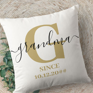 Grandma Monogram Elegant Script Subtle Ochre Cushion