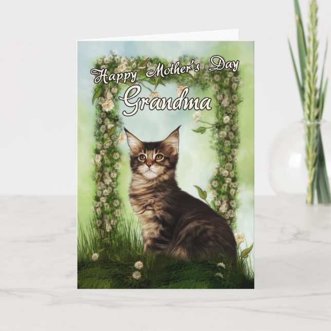 Grandma Mother's Day Card With Cute Cat (Front)