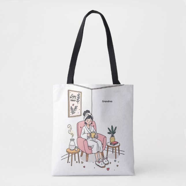 Grandma Mother's Day Cozy Relaxing Illustration Tote Bag (Front)