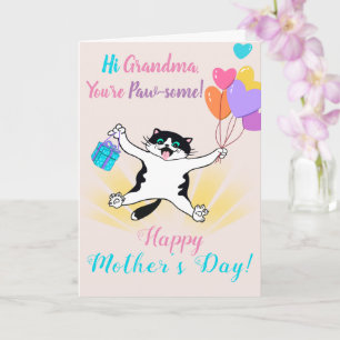 Grandma Mother's Day Cute Kitty Colourful Balloons Card