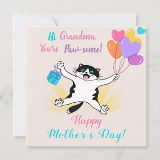 Grandma Mother's Day Cute Kitty Colourful Balloons Card