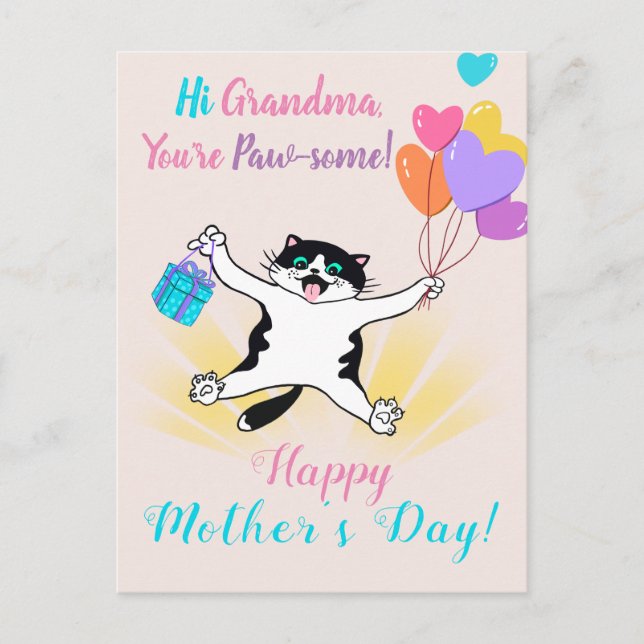 Grandma Mother's Day Cute Kitty Colourful Balloons Postcard (Front)