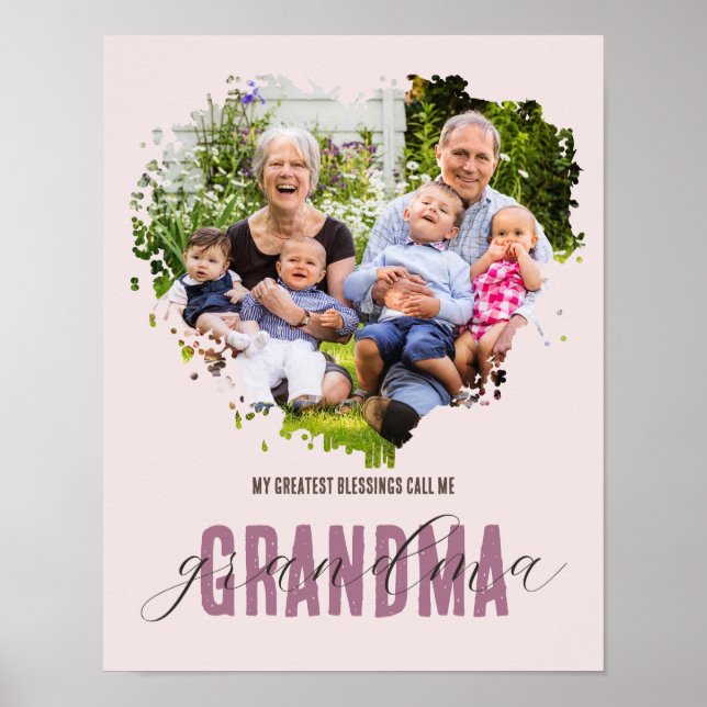 Grandma Mother's Day Photo Grandkids Watercolor Poster (Front)