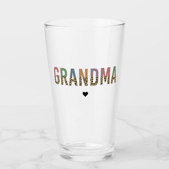 Grandma multicolor cheetah leopard typography Gift Glass (Front)