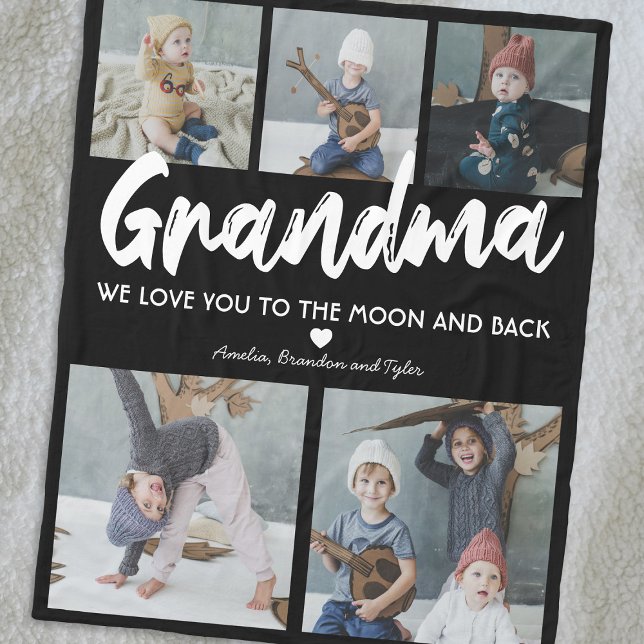 Grandma Nana 5 Photo Collage Black Fleece Blanket (Creator Uploaded)