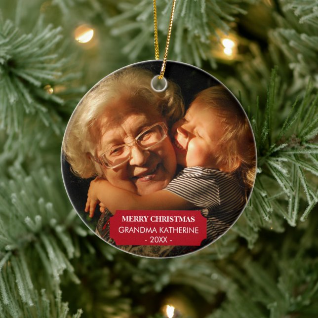 Grandma Nana Grandkids Xmas Photo Christmas Ceramic Tree Decoration (Tree)