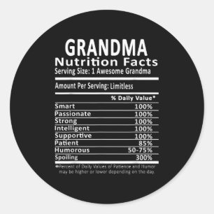 Grandma Nutrition Facts Halloween Thanksgiving Chr Classic Round Sticker