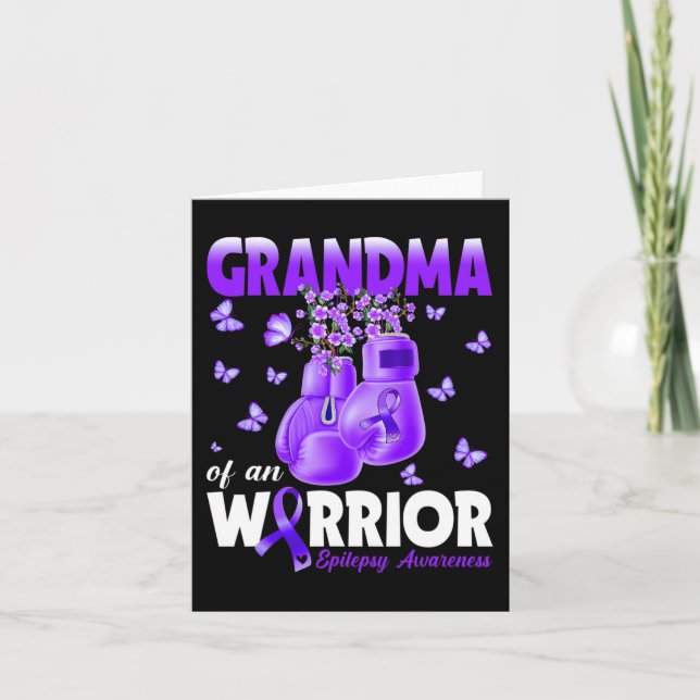Grandma Of A Warrior Epilepsy Awareness Boxing Glo Card (Front)