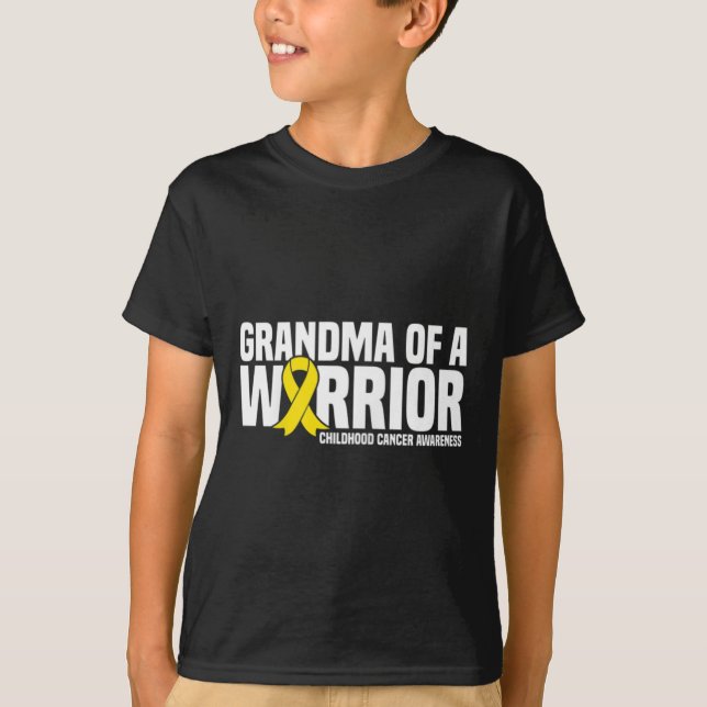 Grandma of a Warrior Ribbon Childhood Cancer Aware T-Shirt (Front)