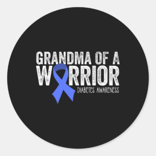 Grandma Of A Warrior T1d Diabetic Blue Ribbon Supp Classic Round Sticker