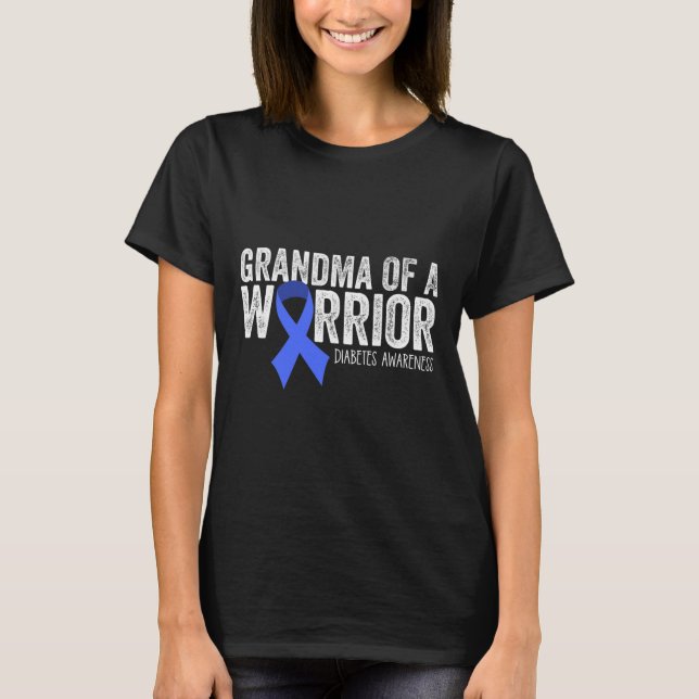 Grandma of a Warrior T1D Diabetic Blue Ribbon Supp T-Shirt (Front)