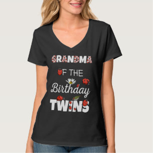 Grandma Of Birthday Twins Floral Family Ladybug Bi T-Shirt