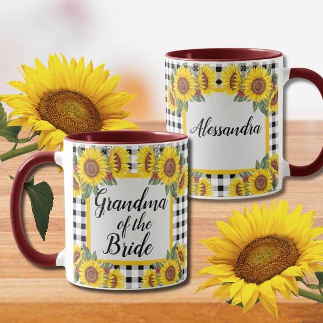Grandma of Bride Customised Gingham Sunflowers  Coffee Mug (Creator Uploaded)