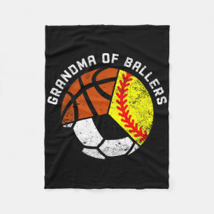 Grandma Of Byllers Fun Softbyll Soccer Bysketbyll  Fleece Blanket