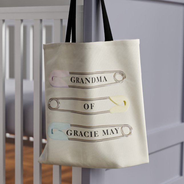 Grandma Of Grandchild Custom Baby Name Tote Bag (Just add the name of your grandchild)