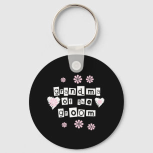 Grandma of Groom White on Black Key Ring