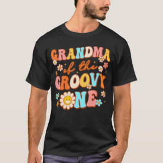 Grandma Of Groovy One 1St Birthday Pregnancy Annou T-Shirt