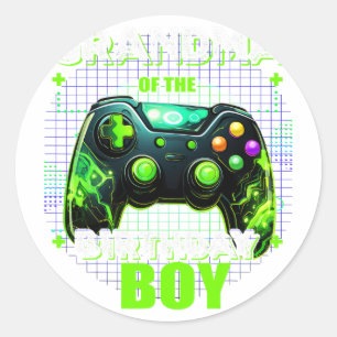 Grandma Of The Birthday Boy Matching Family Video  Classic Round Sticker