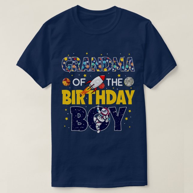 Grandma of The Birthday Boy  Outer Space Mummy Mam T-Shirt (Design Front)