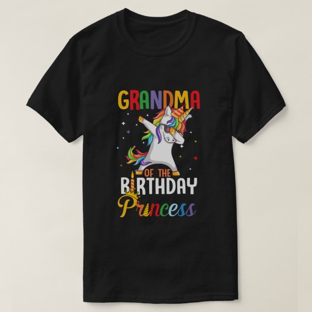 Grandma Of The Birthday Girl Dabbing Unicorn Party T-Shirt (Design Front)
