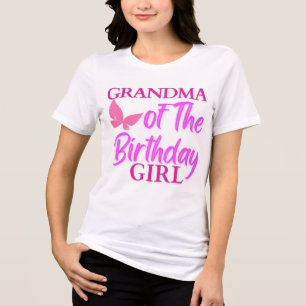 Grandma of The Birthday Girl Family Pink Coquette Tri-Blend Shirt