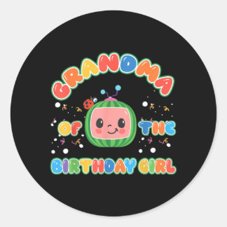 Grandma of The Birthday Girl Funny Melon Family Classic Round Sticker