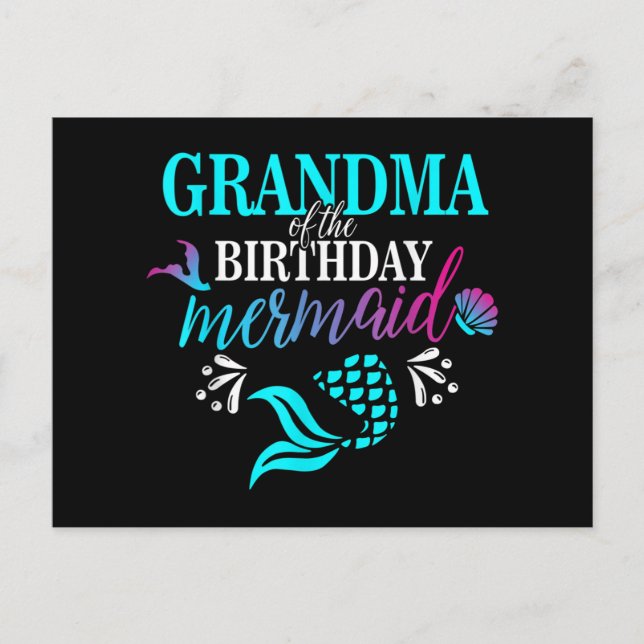 Grandma Of The Birthday Mermaid Matching Family Holiday Postcard (Front)