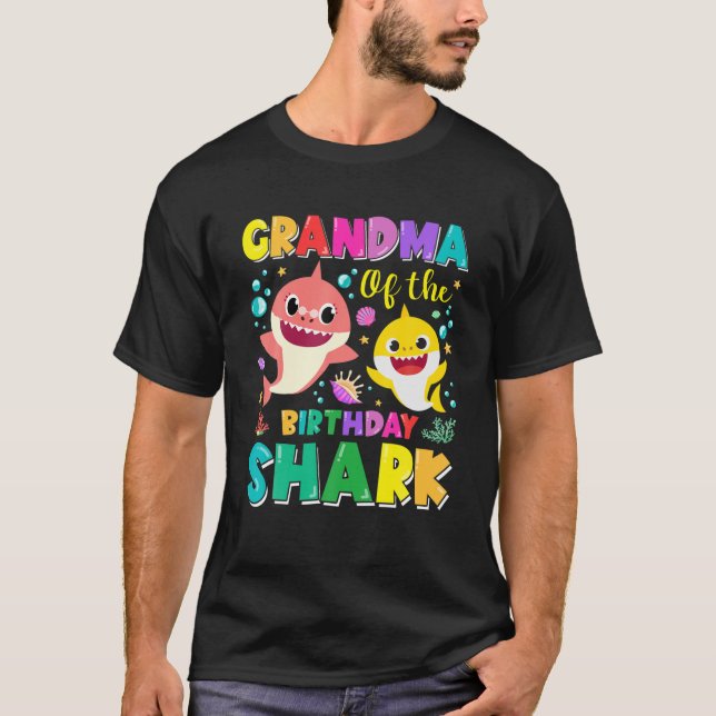 Grandma Of The Birthday Sharks Nana Gigi Matching T-Shirt (Front)