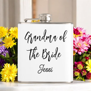 Grandma of the Bride Black White Wedding Hip Flask