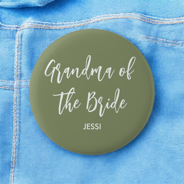 Grandma of the Bride Sage Green White 6 Cm Round Badge (Creator Uploaded)