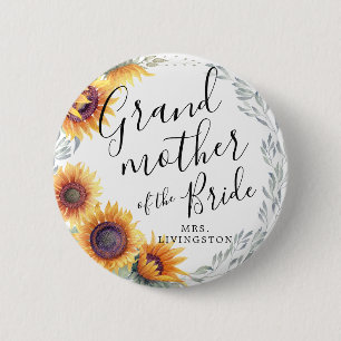 Grandma of the Bride Sunflower Florals Wedding 6 Cm Round Badge