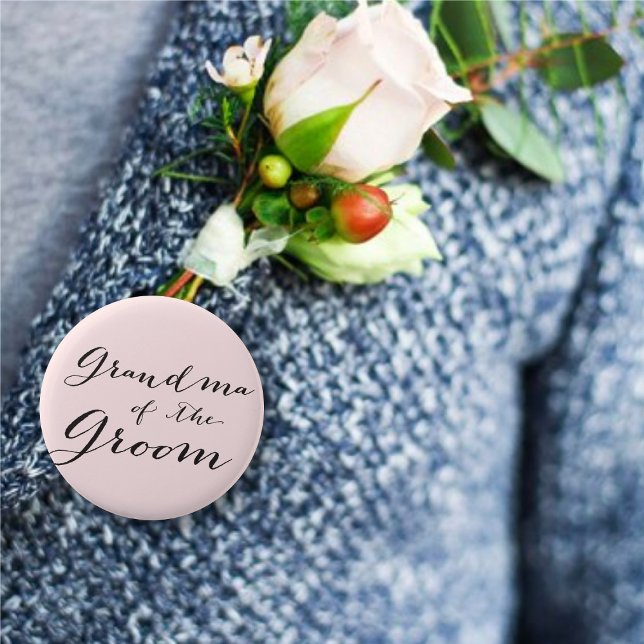 Grandma of the Groom Script Wedding Bridal Party 6 Cm Round Badge (GRANDMA OF THE GROOM Classic Script Wedding Bridal Party Pinback Button @ fatfatin_blue_knot)