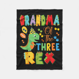 Grandma Of The Three Rex 3rd Birthday Boy Dinosaur Fleece Blanket