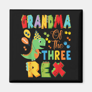 Grandma Of The Three Rex 3rd Birthday Boy Dinosaur Magnet